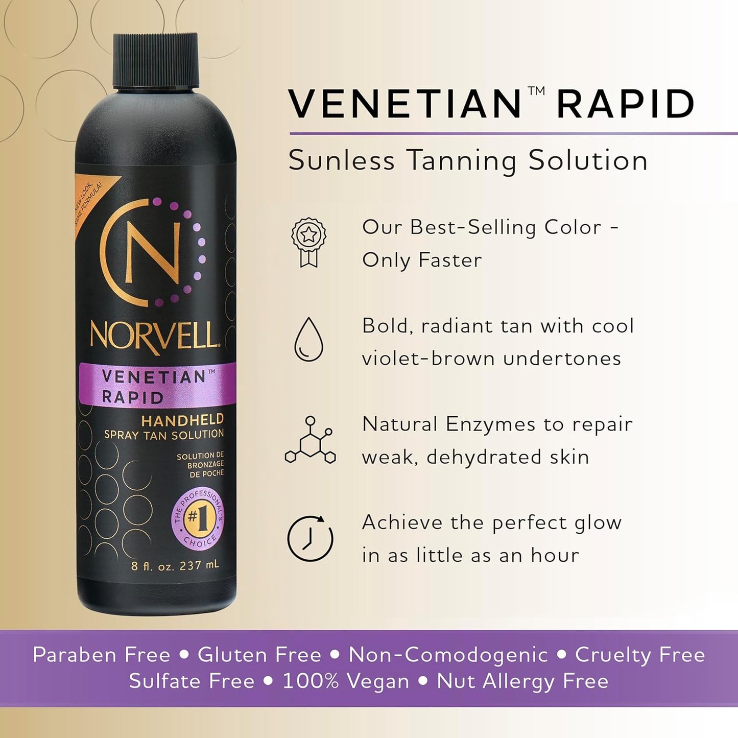 Premium Rapid Spray Tan Solution Venetian One 8 Fl Oz – Professional Sunless Tanning Formula for Ultra Fast Natural Bronze Glow, Streak Free, Fast Drying, Long Lasting Color