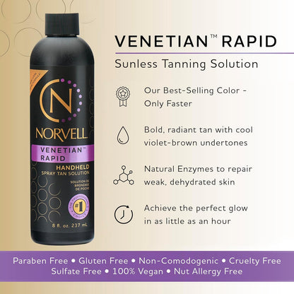 Premium Rapid Spray Tan Solution Venetian One 8 Fl Oz – Professional Sunless Tanning Formula for Ultra Fast Natural Bronze Glow, Streak Free, Fast Drying, Long Lasting Color