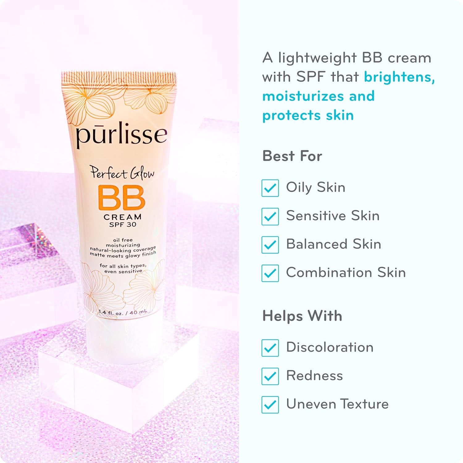 Perfect Glow BB Cream SPF 30 - Luminous Matte Tinted Moisturizer with SPF - Korean Skin Care Formula with Goji & Hawthorn Berry to Hydrate, Brighten & Even Skin - Fair (1.4 Oz)