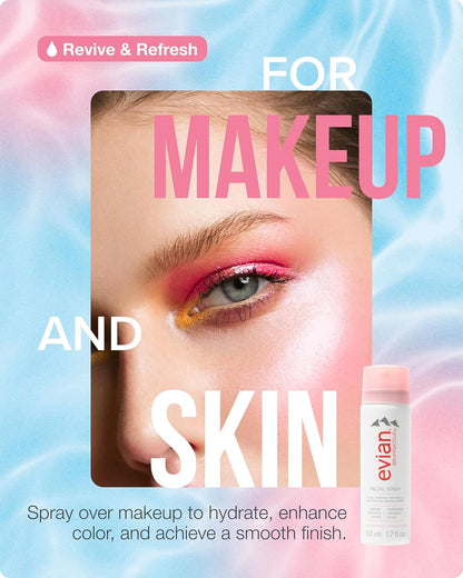 Evian Facial Spray 1.7 Oz - Hydrating Mineral Water Mist for Face & Skin - Refreshes Makeup and Tones Skin - Tsa-Approved Mini Facial Spray Set for Daily Skincare Hydration